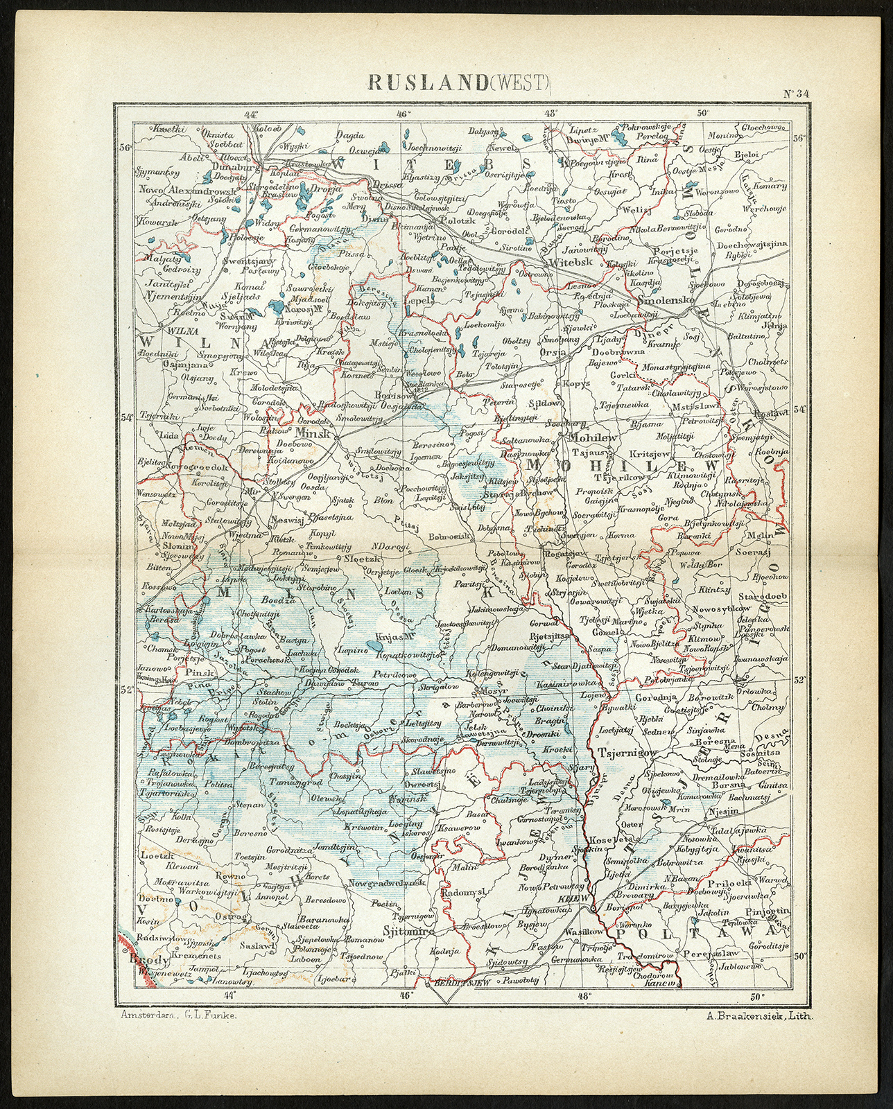 , Antique Map-RUSSIA-WEST-MINSK-MOHILEV-Jacob Kuyper-1880, Pictura Antique Prints