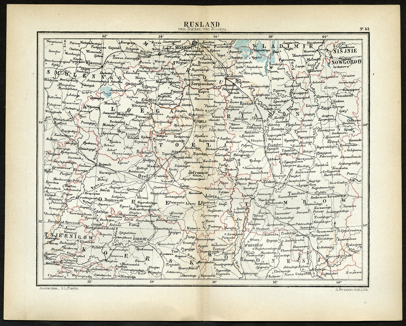 , Antique Map-RUSSIA-MOSKOW-TULA-Jacob Kuyper-1880, Pictura Antique Prints