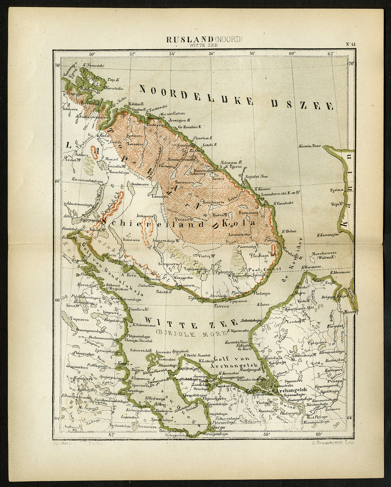 , Antique Map-RUSSIA-WHITE SEA-KOLA-LAPLAND-Jacob Kuyper-1880, Pictura Antique Prints