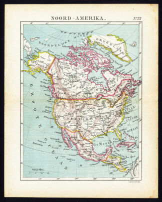 Antique Map-NORTH AMERICA-UNITED STATES-USA-CANADA-MEXICO-Jacob Kuyper-1880