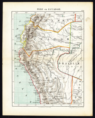 Antique Map-SOUTH AMERICA-PERU-ECUADOR-Jacob Kuyper-1880