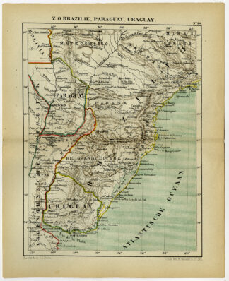 Antique Map-SOUTH AMERICA-BRAZIL-PARAGUAY-URUGUAY-Jacob Kuyper-1880