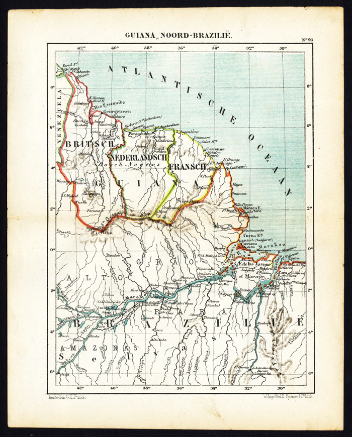 Lb2055 416x517 Antique Map-SOUTH AMERICA-GUYANA-GUIANA-SURINAME-BRAZIL-Jacob Kuyper-1880