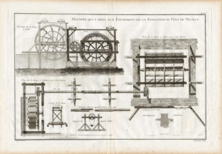 Antique Print-Pl.XVI-ENGINEERING-FOUNDATION-MACHINE-PADDLEWHEEL-Perronet-1782