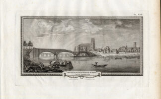 Antique Print-Pl.XXII-RIVER BOAT-BRIDGE-SEINE-MANTES-CHURCH-Perronet-1782