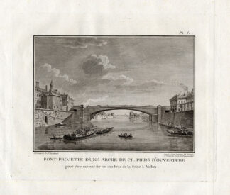 Antique Print-Pl.L-SEINE-MELUN-CITY-STONE ARCH BRIDGE-Perronet-1782
