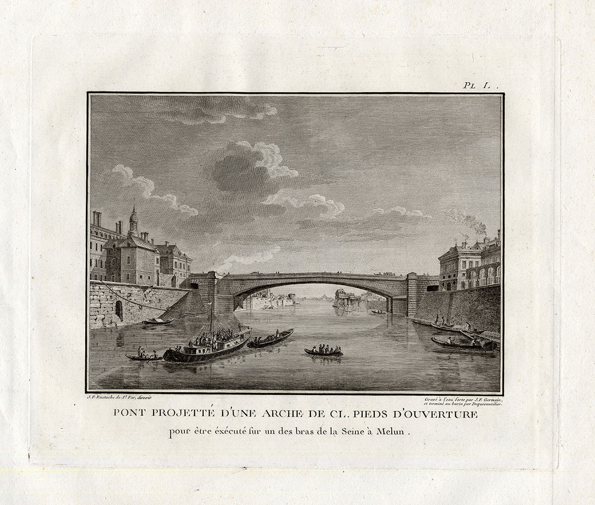 Lb7262 416x353 Antique Print-Pl.L-SEINE-MELUN-CITY-STONE ARCH BRIDGE-Perronet-1782
