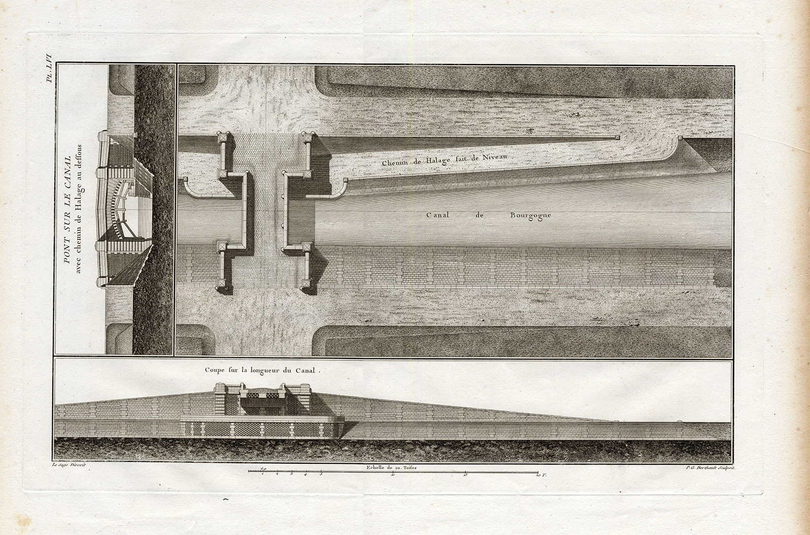 , Antique Print-Pl.LVI-ENGINEERING-TOWPATH-CANAL-BRIDGE-BOURGOGNE-Perronet-1782, Pictura Antique Prints