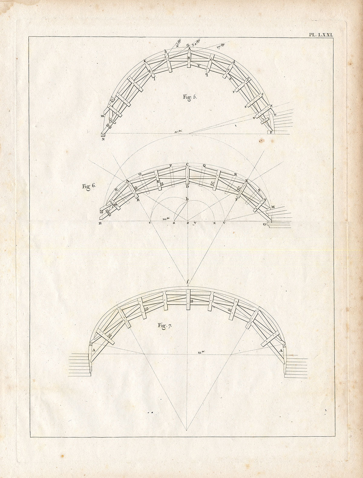 , 4 Antique Prints-P.LXX-LXXIII-ENGINEERING-BRIDGE-CONSTRUCTION-ARCH-Perronet-1782, Pictura Antique Prints