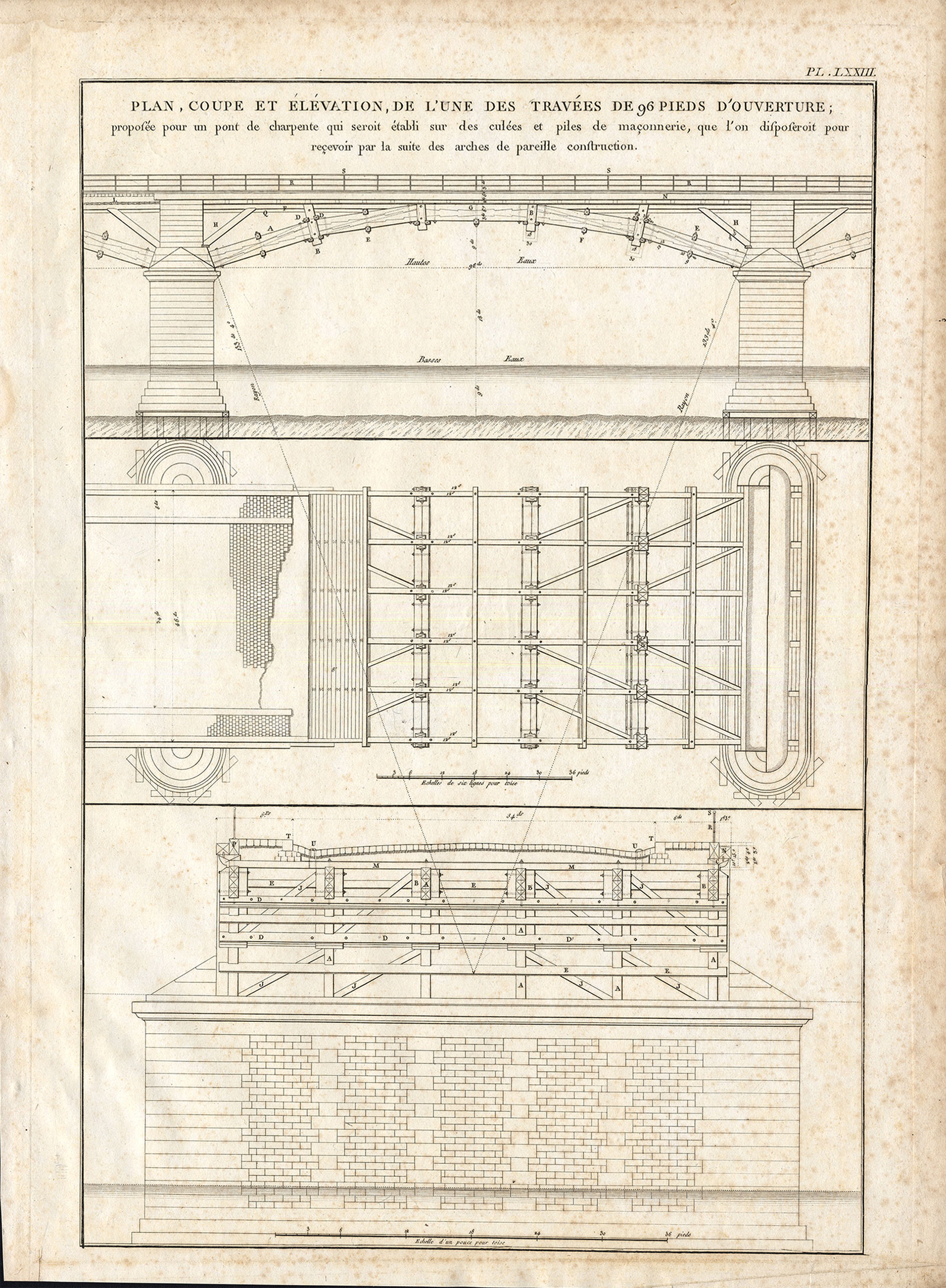 , 4 Antique Prints-P.LXX-LXXIII-ENGINEERING-BRIDGE-CONSTRUCTION-ARCH-Perronet-1782, Pictura Antique Prints