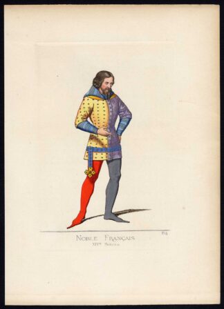 Antique Print-NOBLE FRENCHMAN-COSTUME-14TH CENTURY-PLATE 84-Bonnard-Mercuri-1860