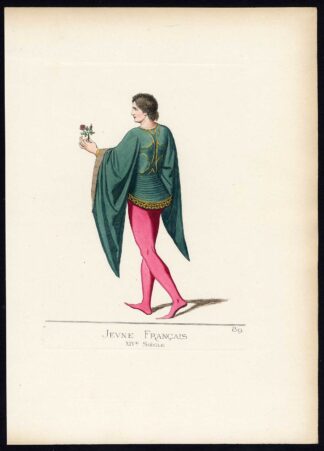 Antique Print-YOUNG FRENCHMAN-COSTUME-14TH CENTURY-PLATE 89-Bonnard-Mercuri-1860