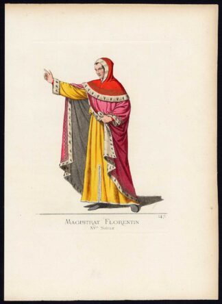 Antique Print-ITALY-FLORENCE-COSTUME-14TH CENTURY-PLATE 147-Bonnard-Mercuri-1860