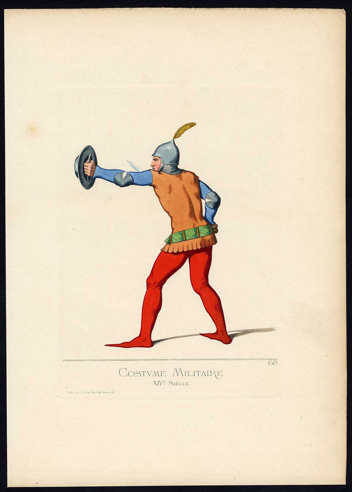 , Antique Print-MILITARY-COSTUME-14TH CENTURY-PLATE 68-Bonnard-Mercuri-1860, Pictura Antique Prints