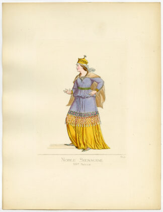 Antique Print-NOBLE WOMAN-SIENA-ITALY-14TH CENTURY-PLATE 69-Bonnard-Mercuri-1860