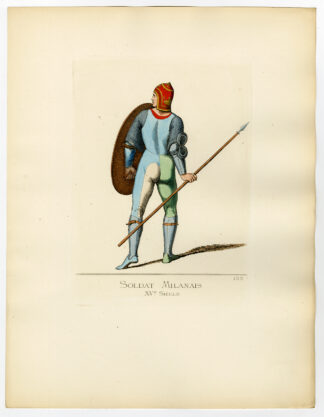 Antique Print-MILAN-SOLDIER-COSTUME-15TH CENTURY-PLATE 153-Bonnard-Mercuri-1860