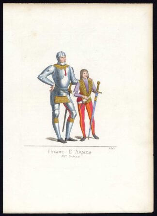 Antique Print-ITALY-SOLDIER-COSTUME-15TH CENTURY-PLATE 150-Bonnard-Mercuri-1860