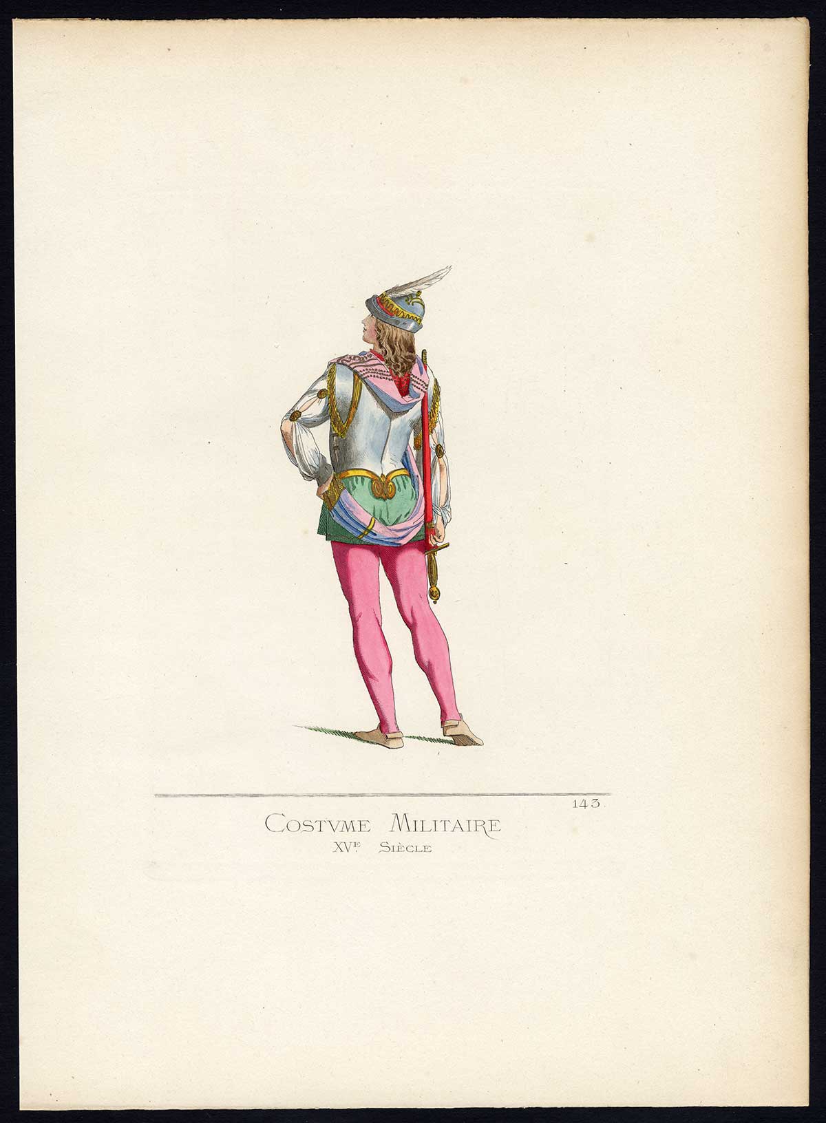 , Antique Print-MILITARY-ITALY-COSTUME-15TH CENTURY-PLATE 143-Bonnard-Mercuri-1860, Pictura Antique Prints