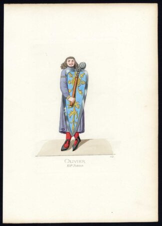 Antique Print-OLIVER-PALADIN-COSTUME-13TH CENTURY-PLATE 12-Bonnard-Mercuri-1860