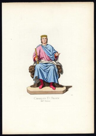 Antique Print-CHARLES I- ANJOU-COSTUME-13TH CENTURY-PL 15-Bonnard-Mercuri-1860
