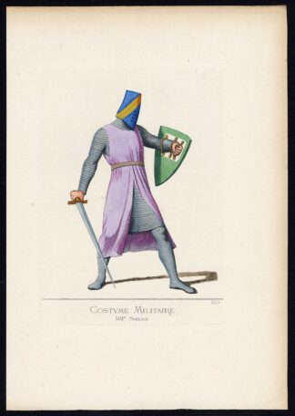 Antique Print-MILITARY-COSTUME-SWORD-13TH CENTURY-PLATE 20-Bonnard-Mercuri-1860