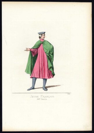 Antique Print-FRANCE-YOUNG MAN-COSTUME-13TH CENTURY-PL 22-Bonnard-Mercuri-1860