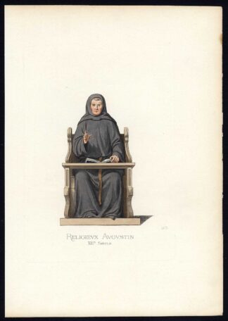 Antique Print-AUGUSTINIAN ORDER-COSTUME-13TH CENTURY-PL 23-Bonnard-Mercuri-1860