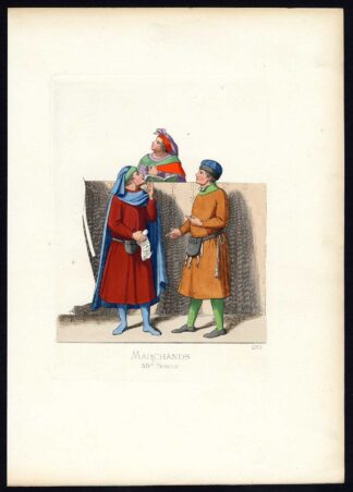 Antique Print-MERCHANT-ITALY-COSTUME-14TH CENTURY-PLATE 26-Bonnard-Mercuri-1860