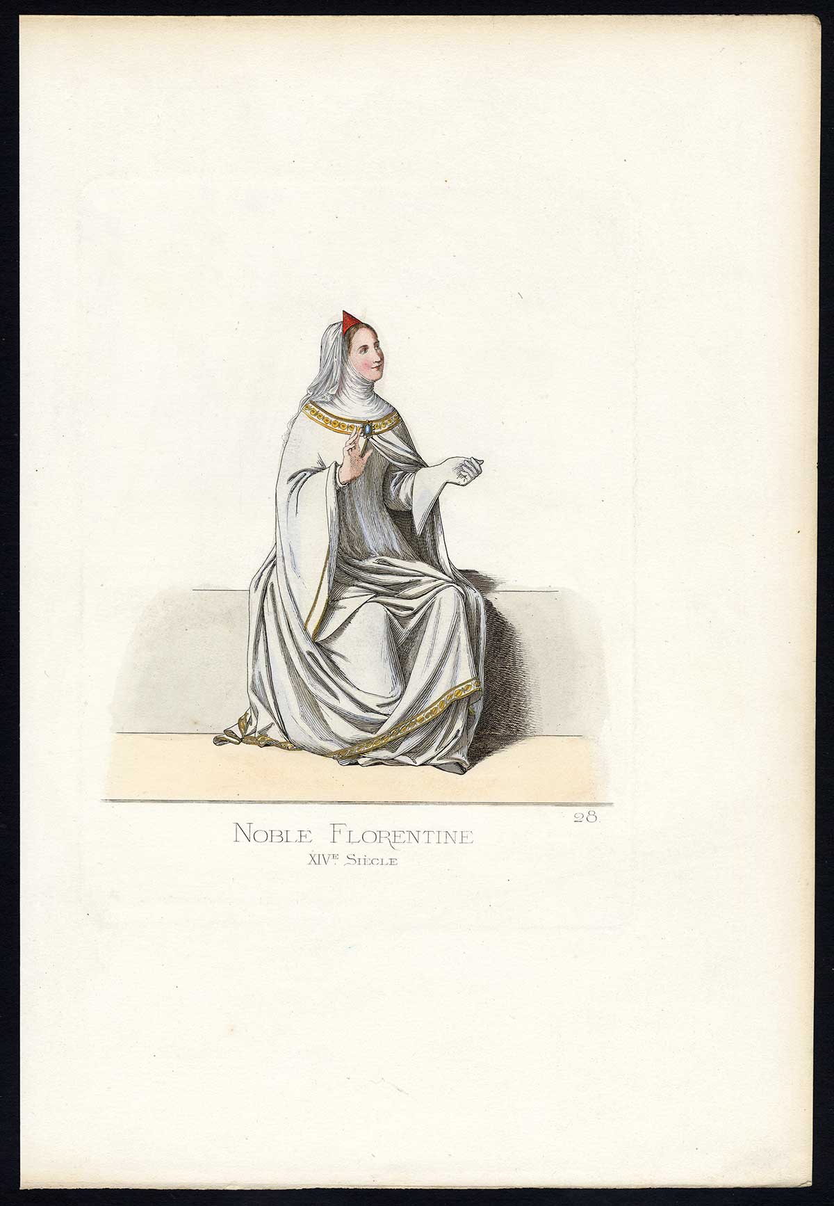 , Antique Print-FLORENCE-ITALY-COSTUME-14TH CENTURY-PLATE 28-Bonnard-Mercuri-1860, Pictura Antique Prints