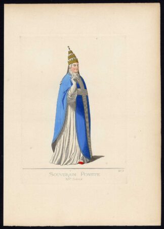 Antique Print-POPE-VATICAN-COSTUME-14TH CENTURY-PLATE 29-Bonnard-Mercuri-1860