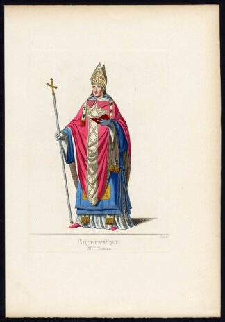 Antique Print-ARCHBISHOP-VATICAN-COSTUME-14TH CENTURY-PL 30-Bonnard-Mercuri-1860