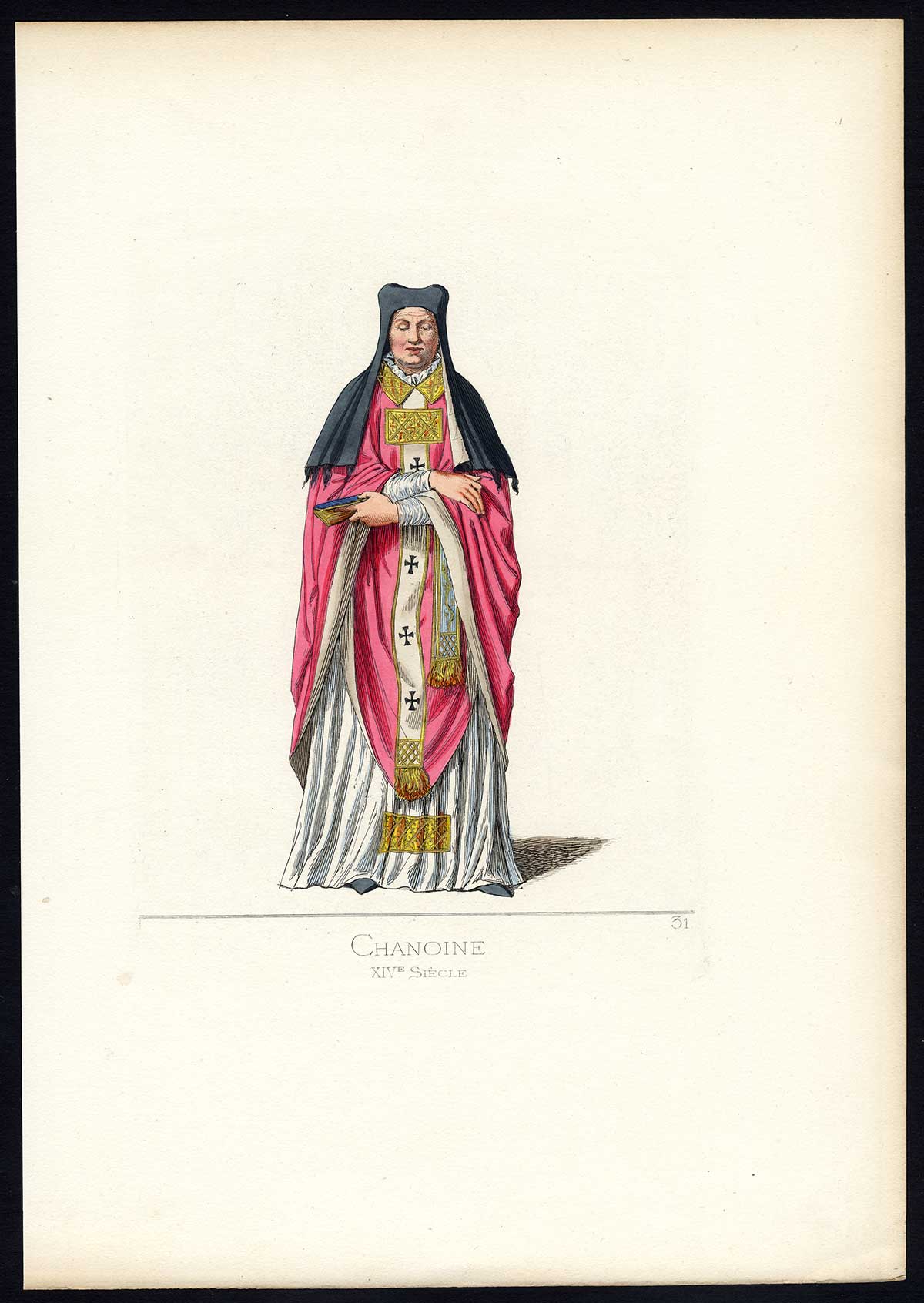 , Antique Print-CANON-NUN-COSTUME-14TH CENTURY-PLATE 31-Bonnard-Mercuri-1860, Pictura Antique Prints