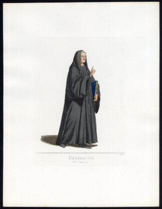 Antique Print-BENEDICTINE MONK-COSTUME-14TH CENTURY-PL 33-Bonnard-Mercuri-1860