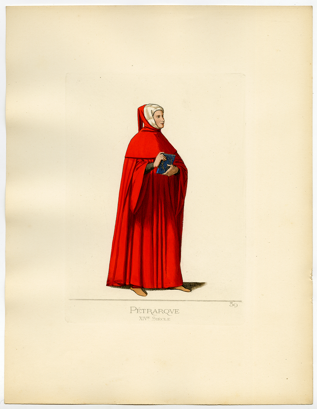 , Antique Print-PETRARCH-ITALY-COSTUME-14TH CENTURY-PLATE 39-Bonnard-Mercuri-1860, Pictura Antique Prints