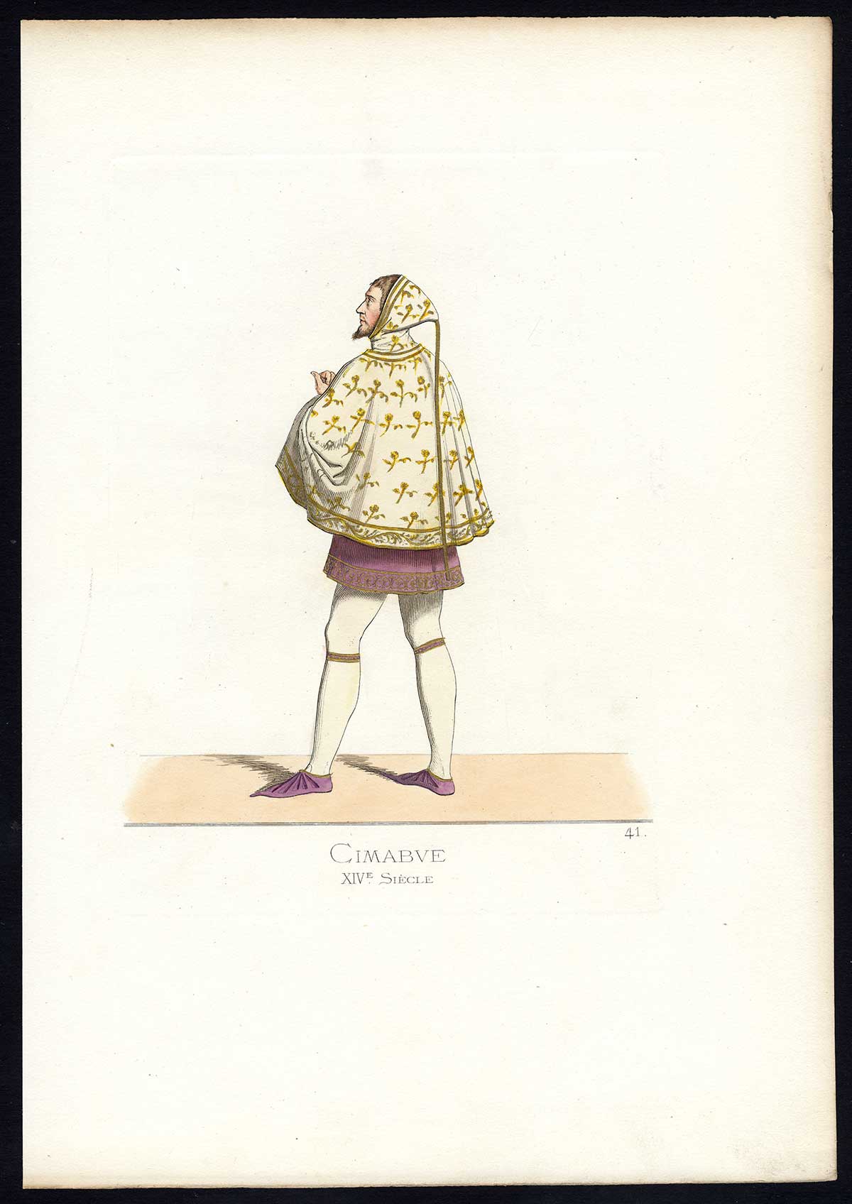 , Antique Print-CIMABUE-ITALY-COSTUME-14TH CENTURY-PLATE 41-Bonnard-Mercuri-1860, Pictura Antique Prints