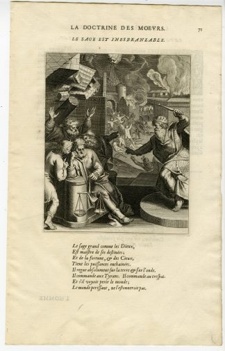 Antique Print-WISE MAN-UNWAVERING-BALANCE-SIEGE-FIRE-CITY-van Veen-Daret-1646