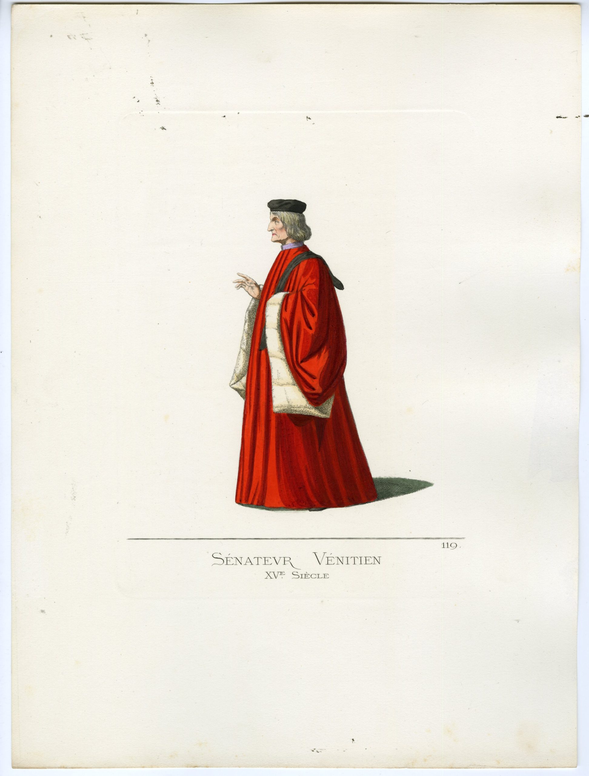 , Antique Print-SENATOR-VENICE-MIDDLE AGES-COSTUME-PLATE 119-Bonnard-Mercuri-1860, Pictura Antique Prints