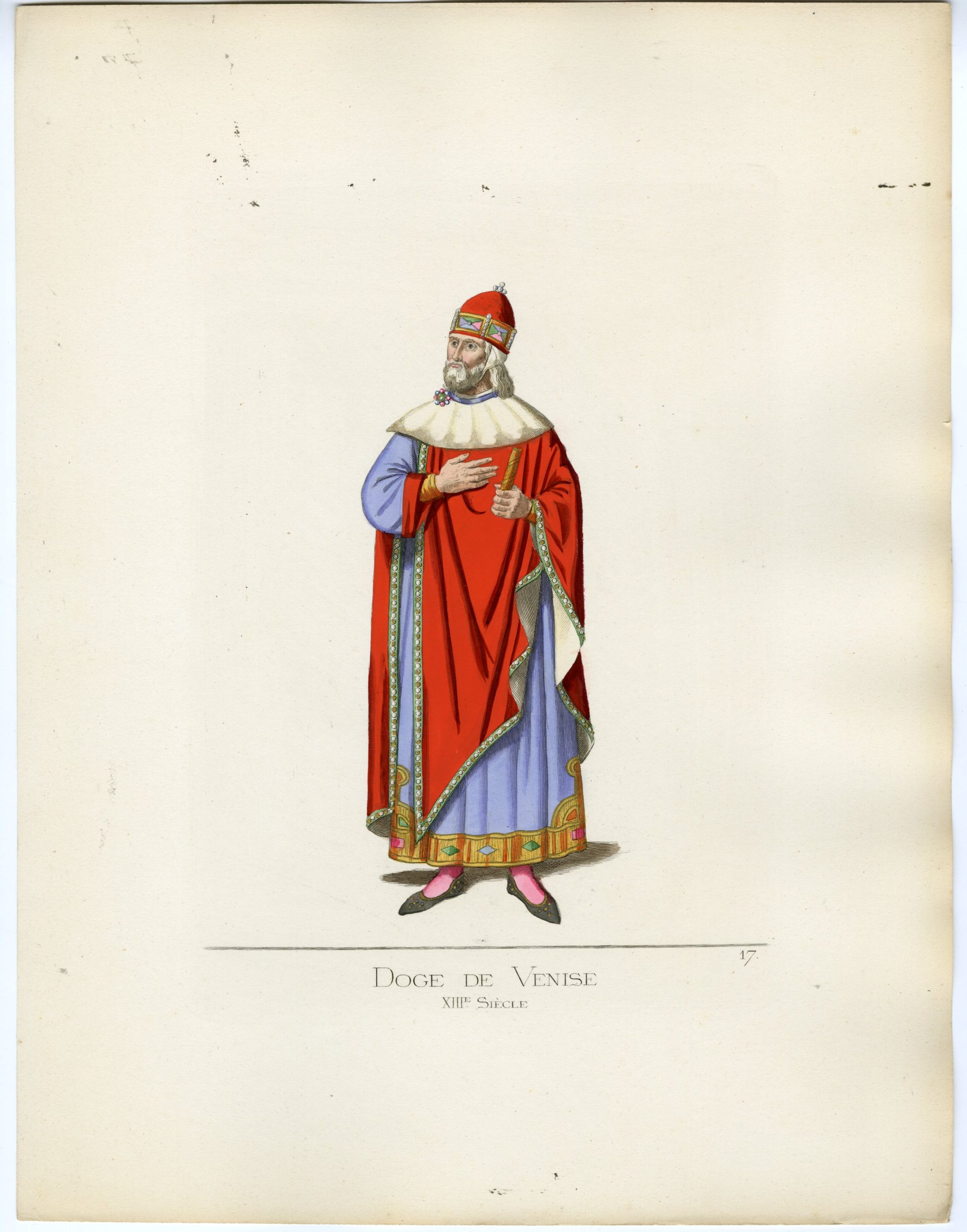 , Antique Print-DOGE-VENICE-ITALY-COSTUME-MIDDLE AGES-PL 17-Bonnard-Mercuri-1860, Pictura Antique Prints