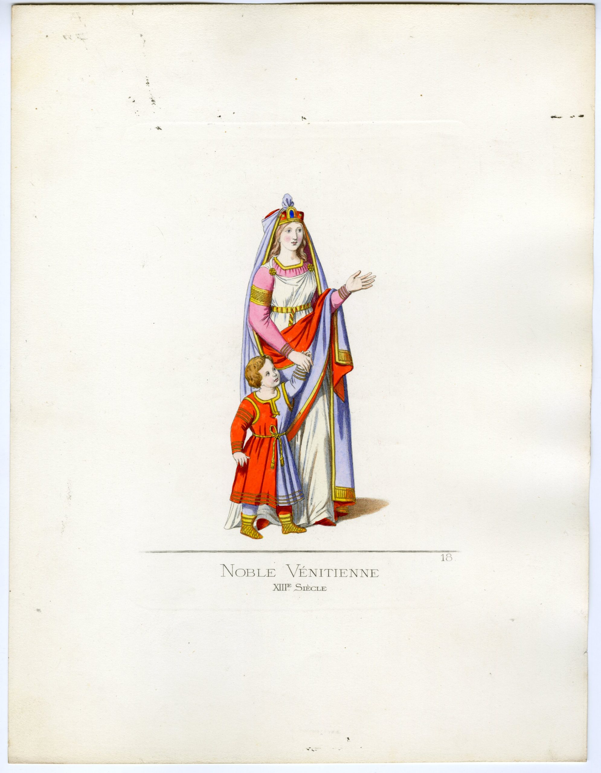 , Antique Print-VENICE-ITALY-COSTUME-13TH CENTURY-PLATE 18-Bonnard-Mercuri-1860, Pictura Antique Prints