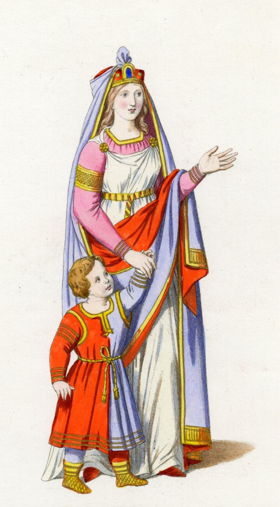 , Antique Print-VENICE-ITALY-COSTUME-13TH CENTURY-PLATE 18-Bonnard-Mercuri-1860, Pictura Antique Prints