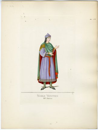 Antique Print-NOBLEMAN-VENICE-MIDDLE AGES-COSTUME-PLATE 5-Bonnard-Mercuri-1860