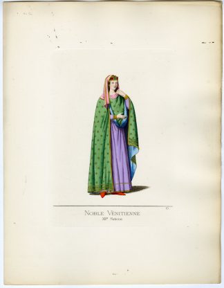 Antique Print-NOBLE WOMAN-VENICE-MIDDLE AGES-COSTUME-PL 6-Bonnard-Mercuri-1860