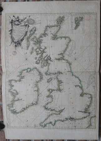 Antique Map-ENGLAND-SCOTLAND-IRELAND-SEA CHART-Bonne-Lattre-ca. 1780