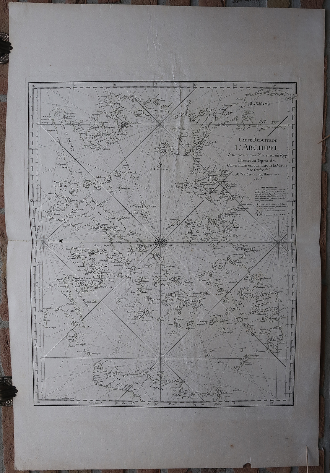 IMG 0105 2 416x596 Antique map-AGAEAN SEA-CHART-GREECE-TURKEY-CRETE-Bellin-Maurepas-1738