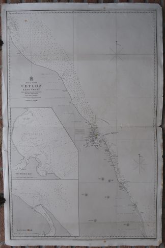 Antique map-SEA CHART-SRI LANKA-POINT PEDRO-TRINCOMALEE-BATTICALOA-Walker-1858