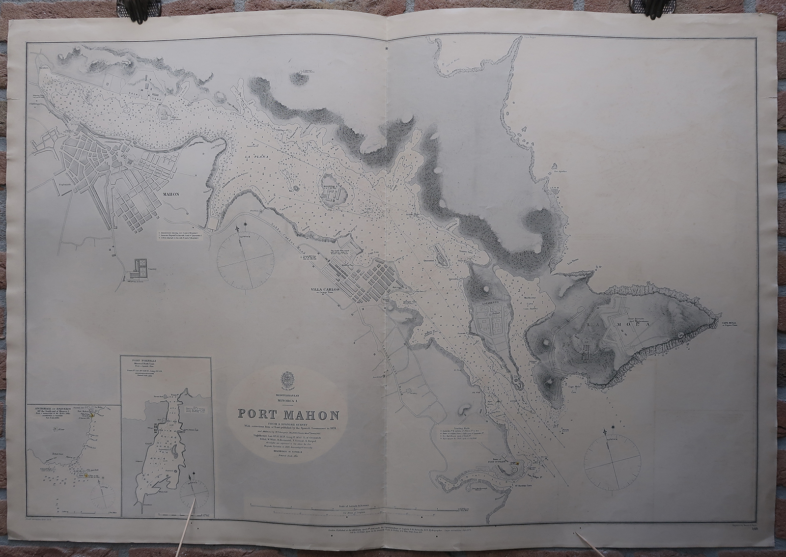 , Antique map-SEA CHART-MENORCA-BALEARES-MAHON-Office Admirality-1891, Pictura Antique Prints