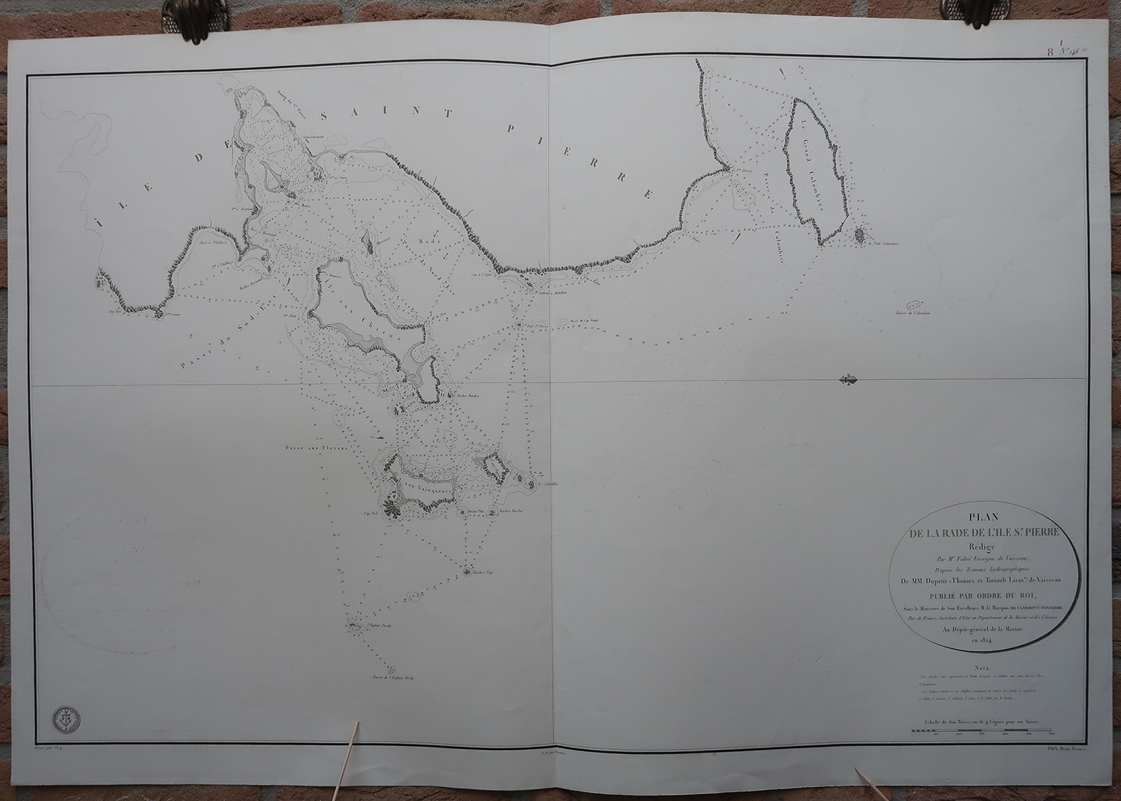 , Antique map-SEA CHART-SAINT PIERRE-MIQUELON-COLOMBIER-Depot de la Marine-1824, Pictura Antique Prints