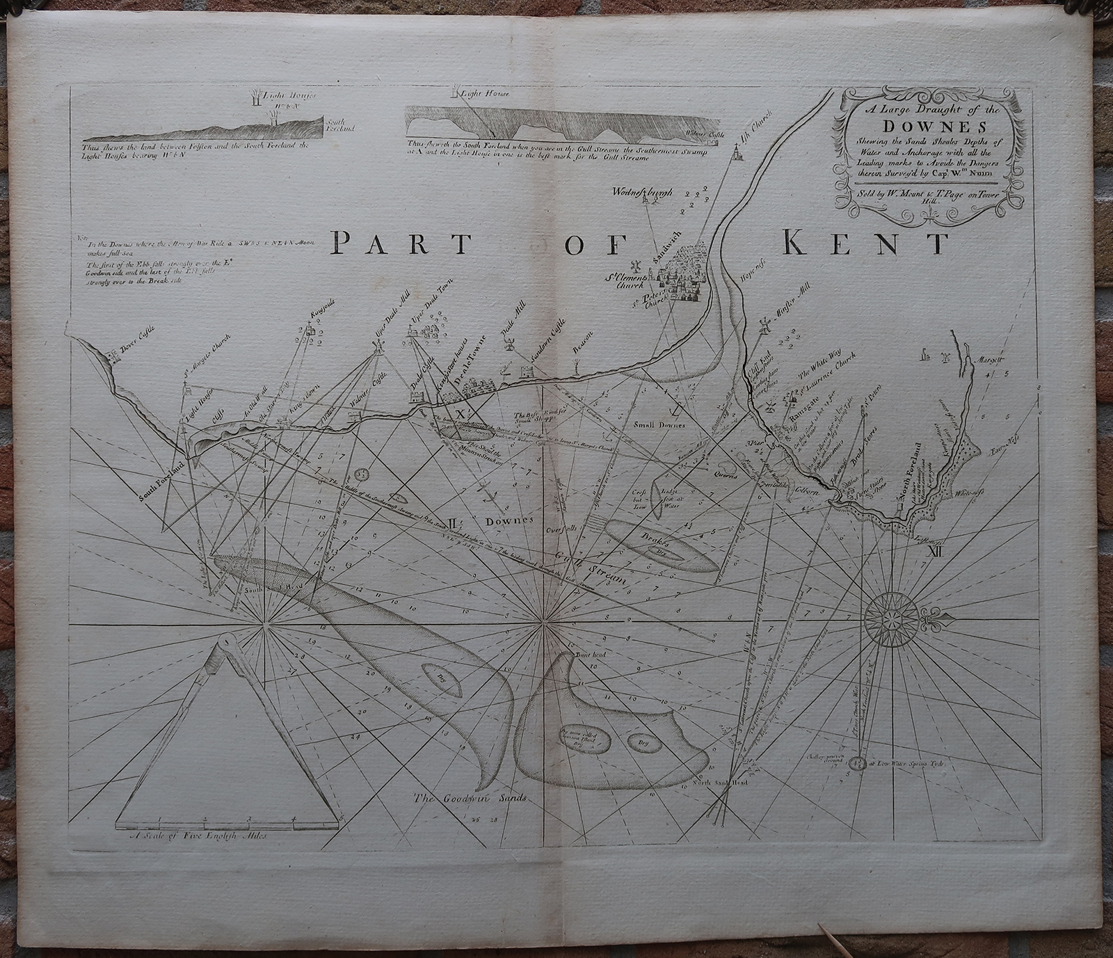 , Antique map-SEA CHART-ENGLAND-KENT-DOVER-MARGATE-SANDWICH-Mount & Page-1702, Pictura Antique Prints