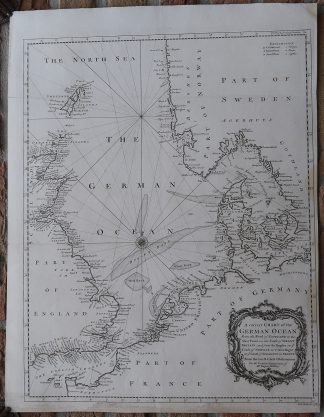 Antique map-SEA CHART-NORTH SEA-NORWAY-DENMARK-NETHERLANDS-Seale-1744