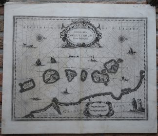 Antique map-SEA CHART-INDONESIA-MOLUCCAS-TERNATE-PULAU-MOTI-Janssonius-c. 1650